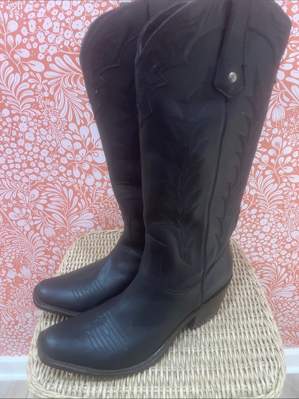 Liberty Black Shannen Classic Black Leather Western Knee-High Boots